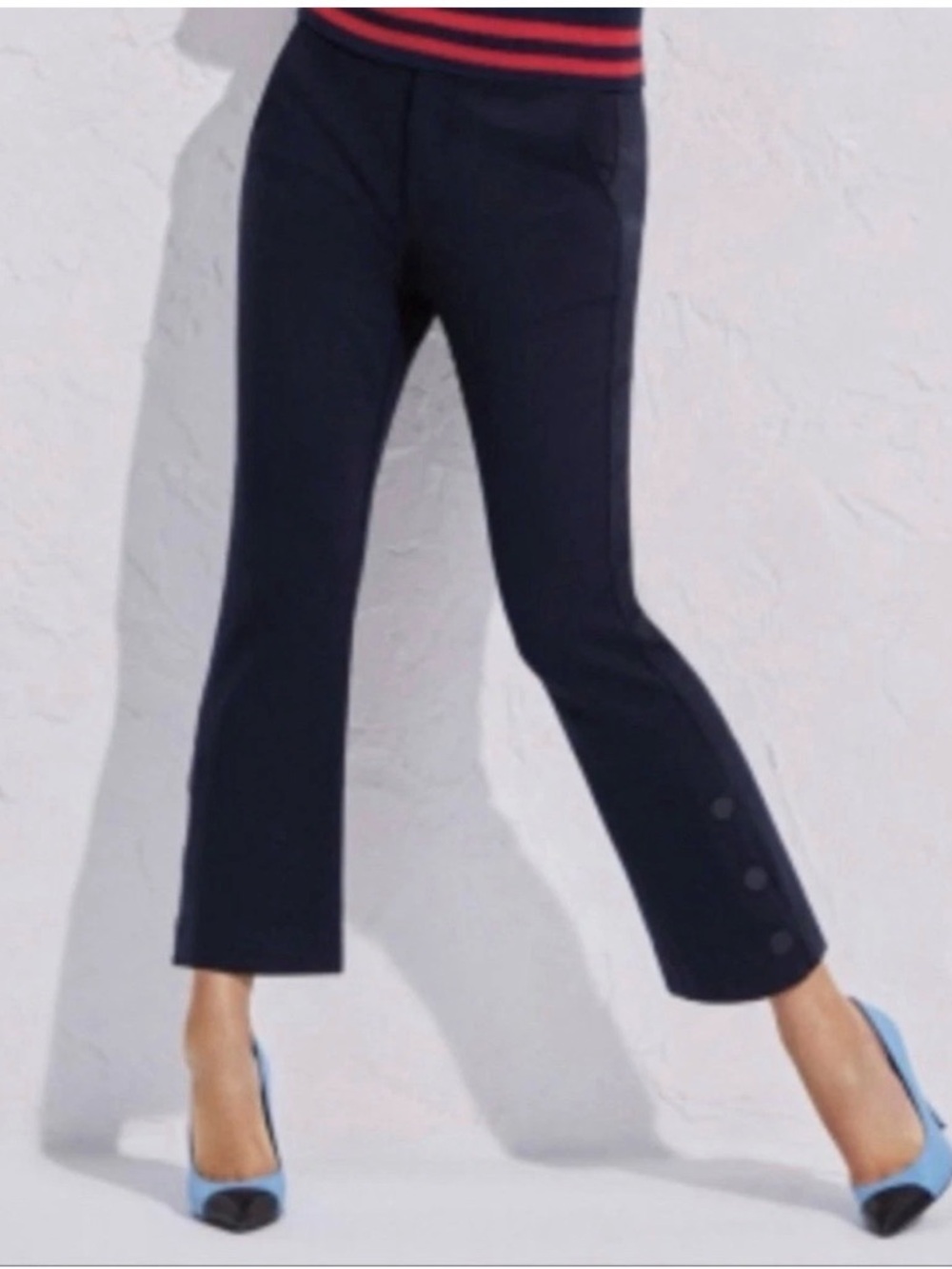 Cabi "Keen" Cropped Slight Kick-Flare-Navy Blue Trousers Size 2 EUC - Picture 2 of 15